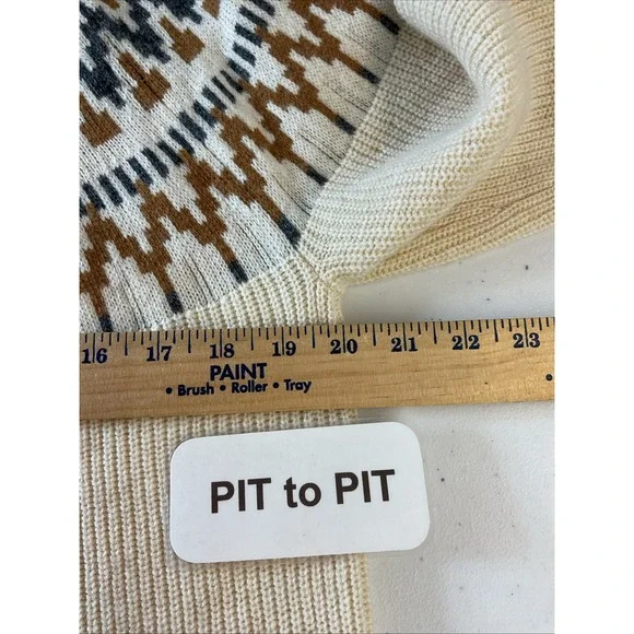 J. Crew Fair Isle Mockneck Pullover‎ Sweater Neutral Cream Tan Wool Blend MED. - Picture 7 of 9